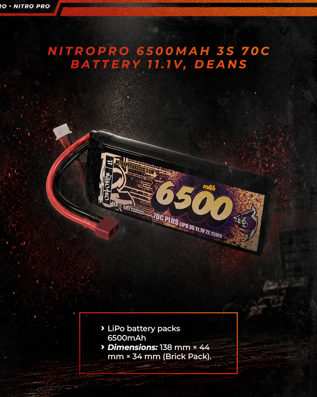 NitroPro 6500mAh 3S 70C battery specifications