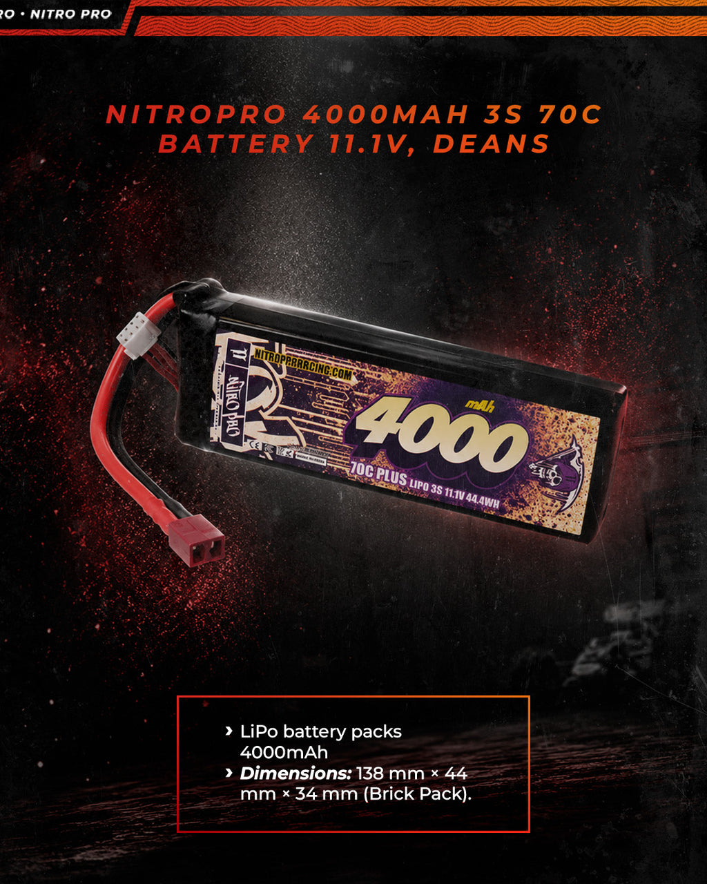 NitroPro 4000mAh 3S 70C battery specifications