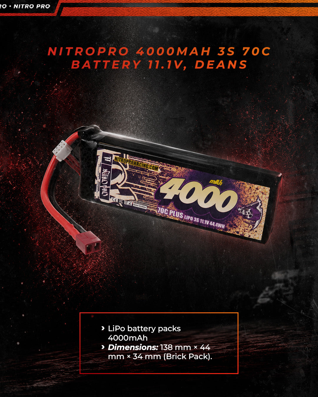 NitroPro 4000mAh 3S 70C battery specifications